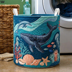 Ocean Depths Quilted Laundry Basket Whale Dolphin Laundry Bin Present For Mom Home Decor