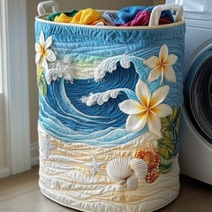 Ocean Wave Paradise Quilted Laundry Basket Tropical Beach Scene Laundry Hamper Best Decor Gift