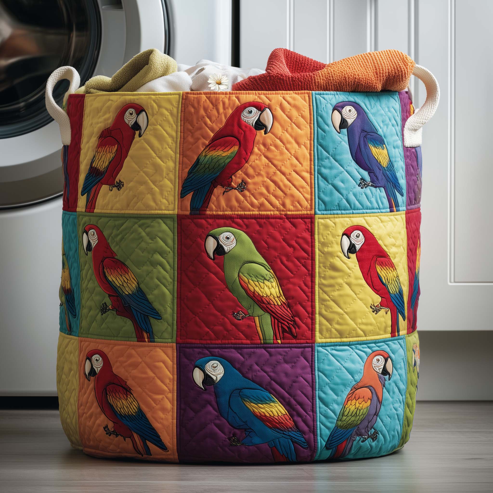Parrot Patchwork Quilted Laundry Basket Parrot Lover Storage Basket Home Decor Gift