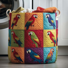 Parrot Patchwork Quilted Laundry Basket Parrot Lover Storage Basket Home Decor Gift