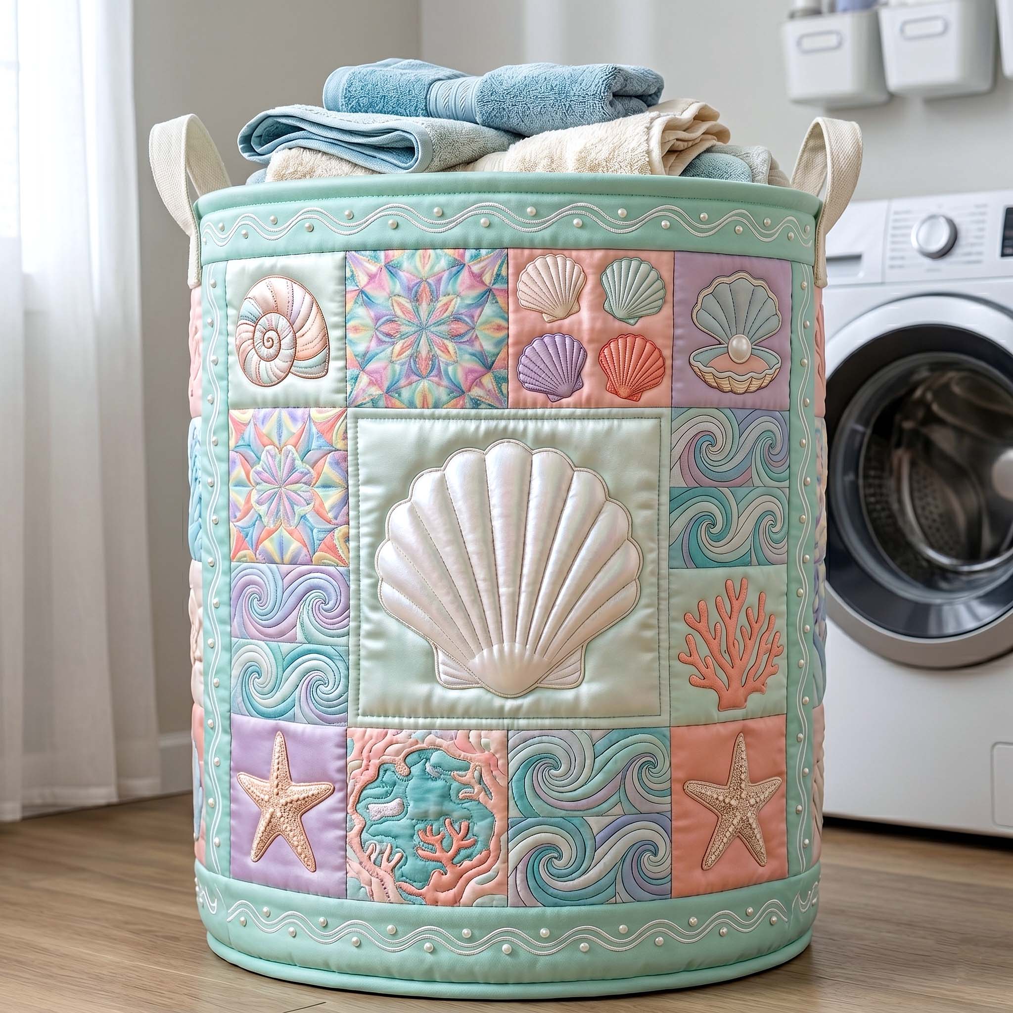 Oceanic Quilted Laundry Basket Ocean Theme Laundry Bin Gift For Cozy Spaces