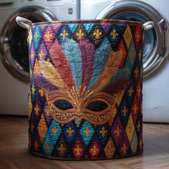 Masquerade Feathers Quilted Laundry Basket Masquerade Mask Laundry Bin Home Gifts For Her