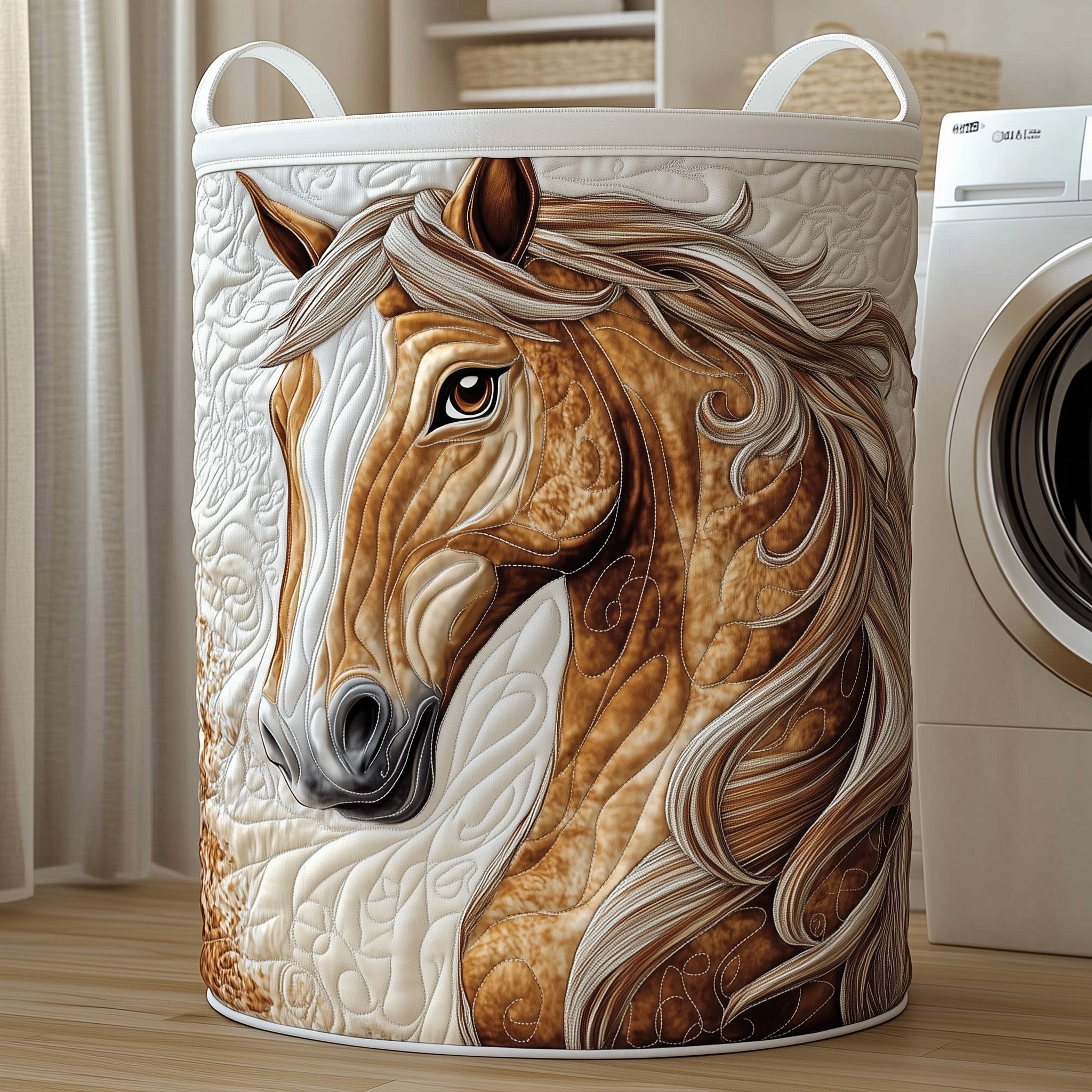 Majestic Horse Portrait Quilted Laundry Basket Horse Lover Laundry Hamper Top Gift