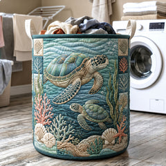Oceanic Turtle Haven Quilted Laundry Basket Turtle Lover Storage Basket Cozy Home Decor Gifts