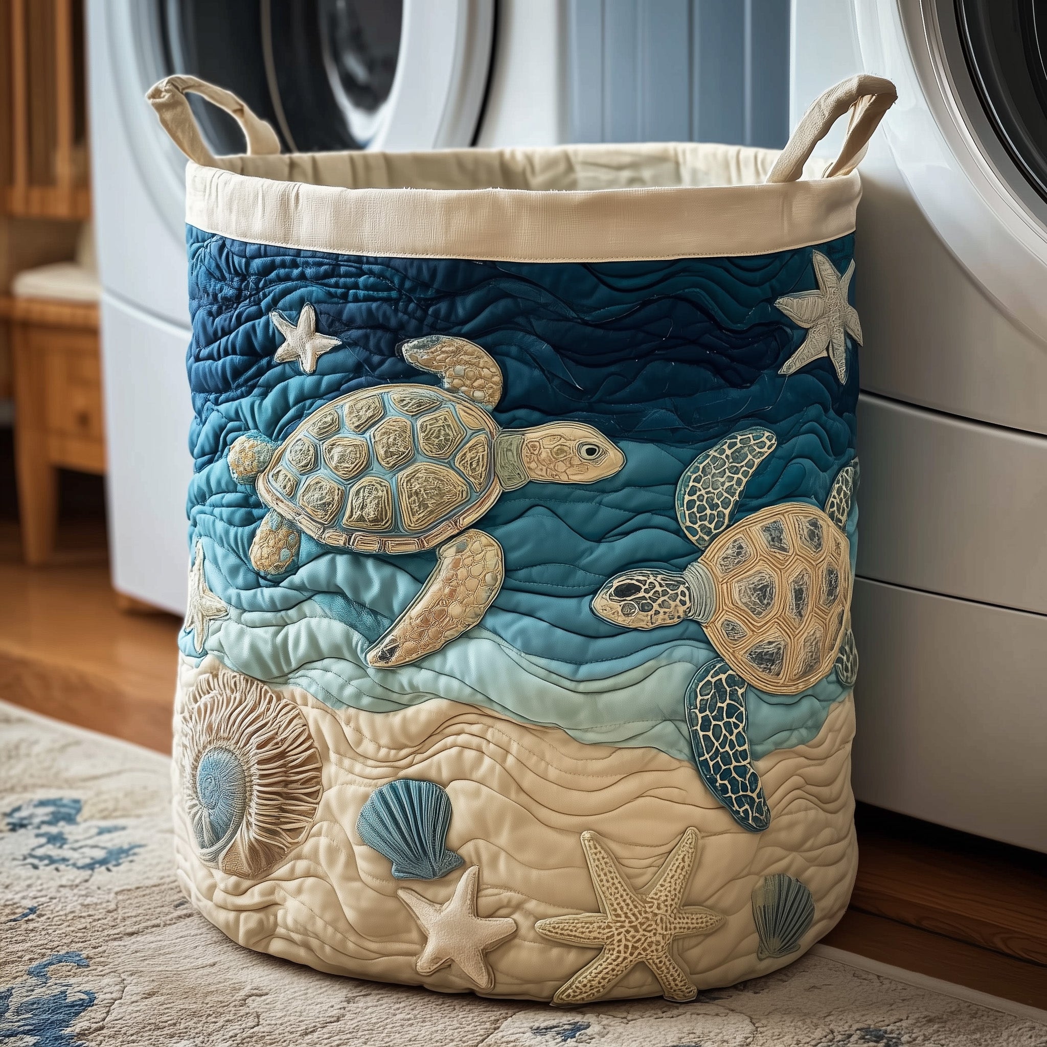Ocean Turtle Paradise Quilted Laundry Basket Turtle Lover Laundry Bin House Gift