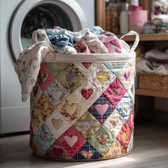 Patchwork Hearts Quilted Laundry Basket Floral Hearts Laundry Bin Cozy Home Decor