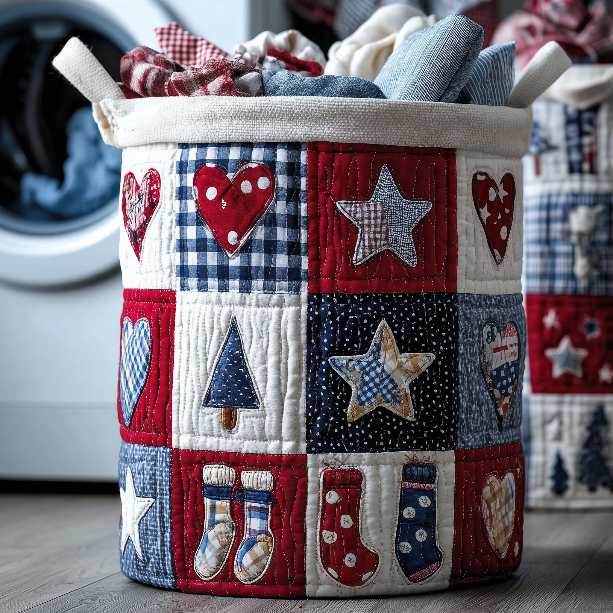Patchwork Stars Quilted Laundry Basket Christmas Stockings Laundry Bin Home Decor Ideas