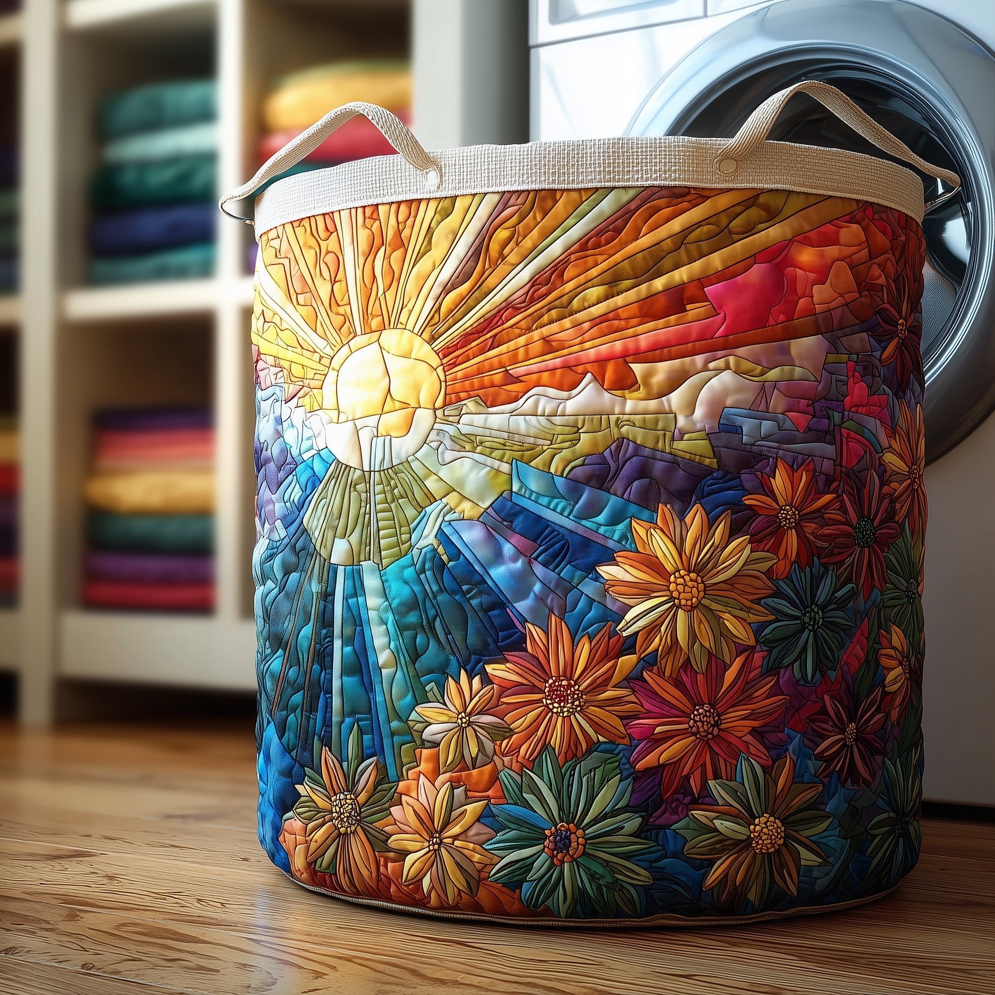 Sunrise Mountain Floral Quilted Laundry Basket Floral Sunrise Laundry Hamper Home Gifts For Her