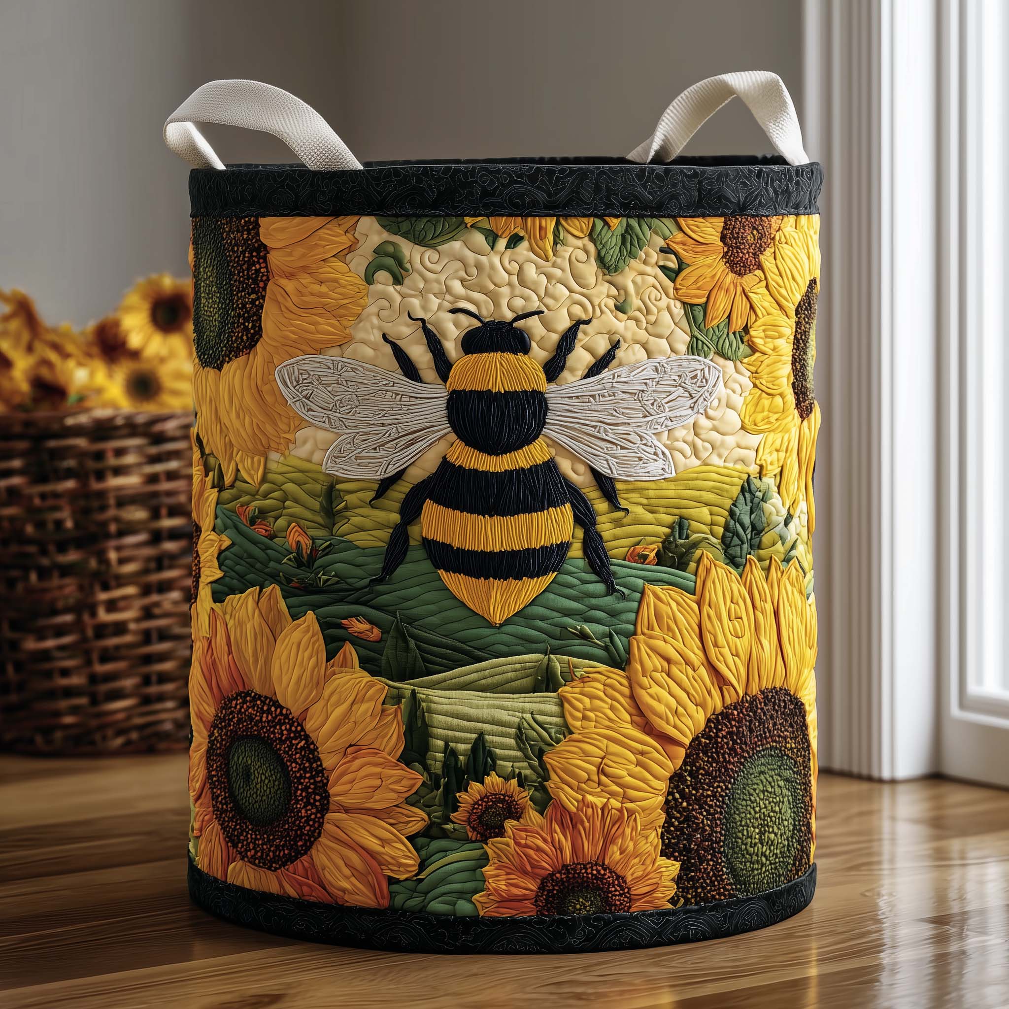 Sunflower Bee Quilted Laundry Basket Bee Sunflower Laundry Hamper New Home Gift Ideas