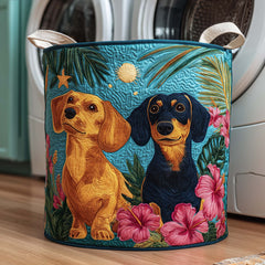 Tropical Dachshund Quilted Laundry Basket Dachshund Lover Storage Basket Room Gift For Her