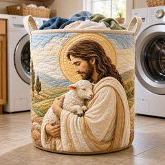 Shepherd_s Embrace Quilted Laundry Basket Jesus And Lamb Clothes Hamper Home Gifts For Sister