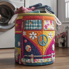 Retro Camper Van Quilted Laundry Basket Peace Sign Hamper Gift For New Homeowners