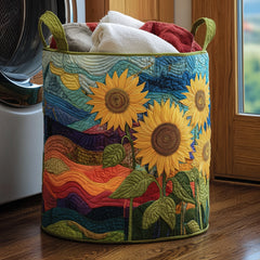 Sunflower Fields Quilted Laundry Basket Sunflower Patchwork Laundry Hamper Top Decor Gift