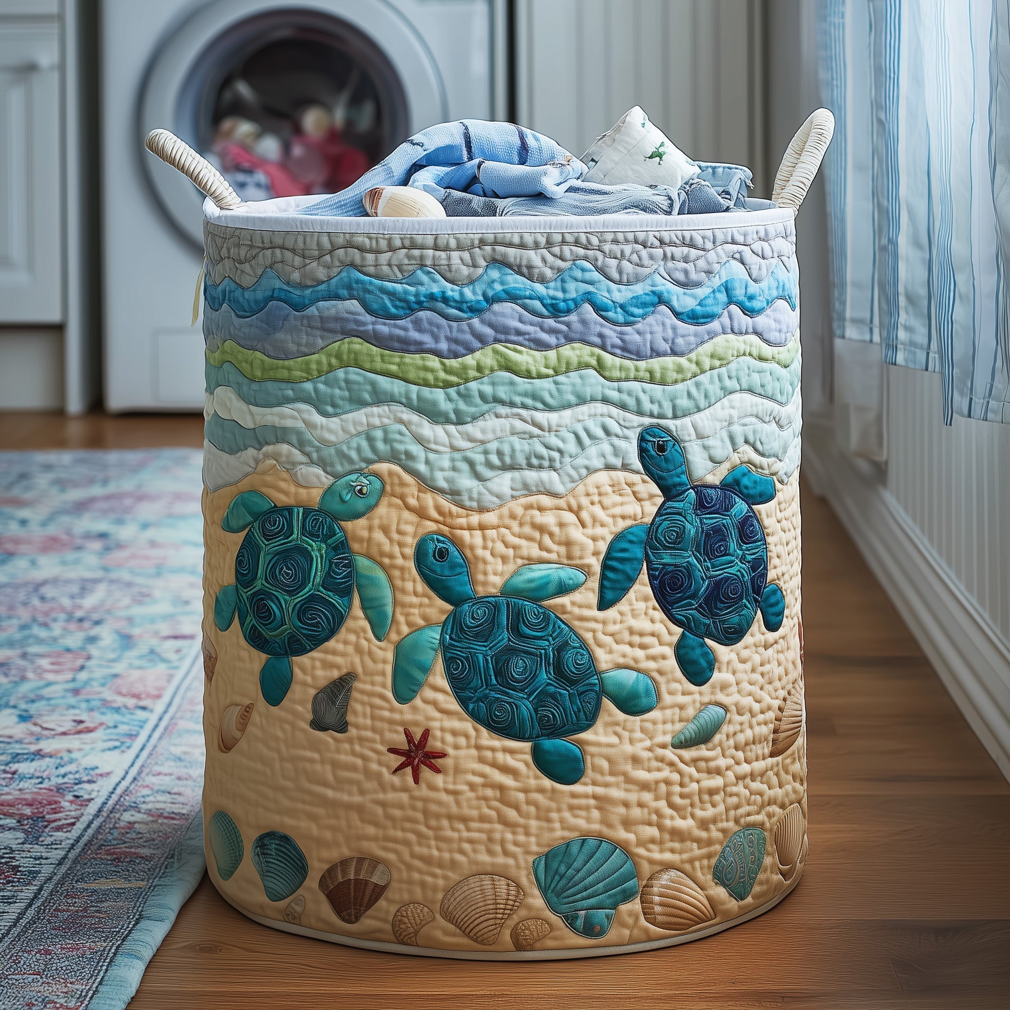 Turtle Beach Quilted Laundry Basket Turtle Lover Laundry Hamper Trendy Room Decor
