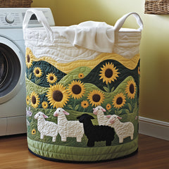 Sunflower Sheep Meadow Quilted Laundry Basket Sheep Lover Clothes Hamper Gift For Living Room