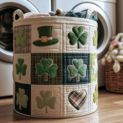 Shamrock Patchwork Quilted Laundry Basket St Patrick_s Hat Laundry Hamper Room Decor Gift