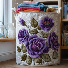 Purple Rose Garden Quilted Laundry Basket Floral Rose Laundry Hamper Room Gift For Her