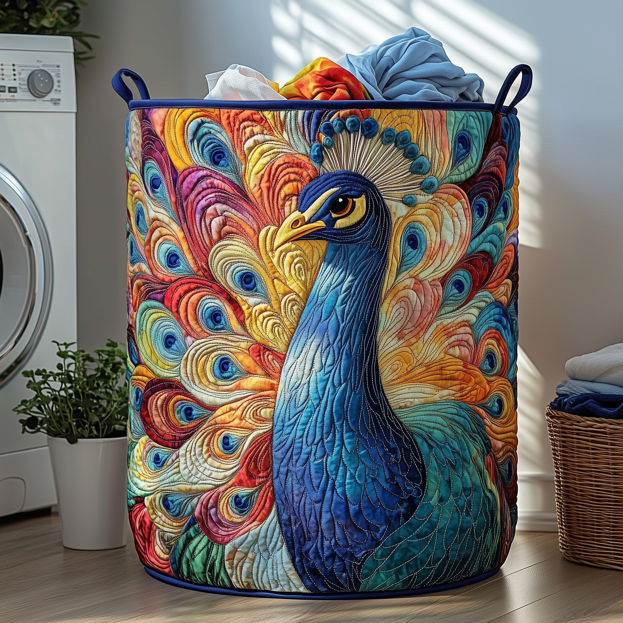 Peacock Paradise Quilted Laundry Basket Peacock Lover Laundry Hamper Home Lover Gift