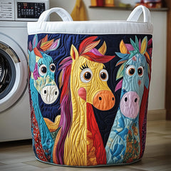 Whimsical Horse Friends Quilted Laundry Basket Horse Lover Hamper Gift For Her Room Decor