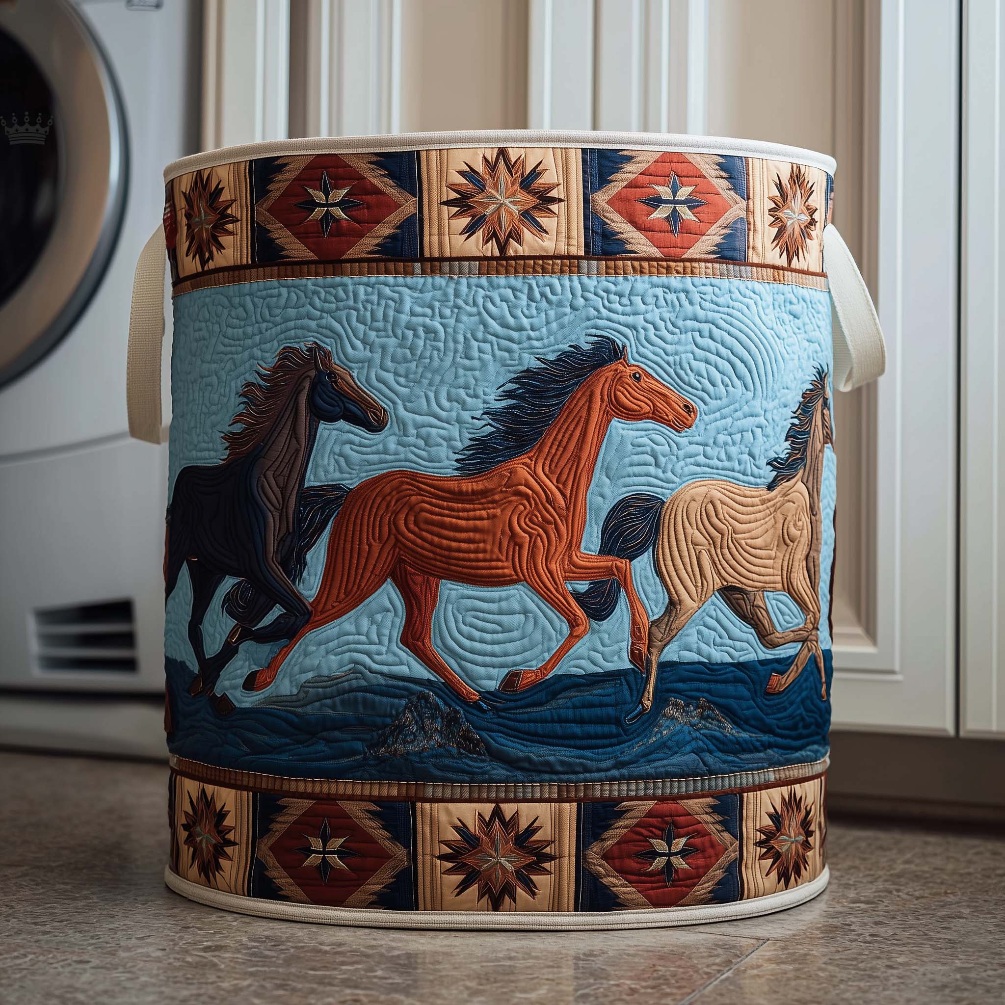 Wild Horse Run Quilted Laundry Basket Horse Lover Laundry Hamper Cozy Housewarming Gift For Her