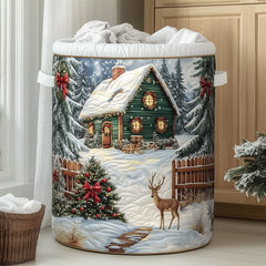 Winter Cabin Scene Quilted Laundry Basket Deer Christmas Hamper Unique Home Gifts For Sister