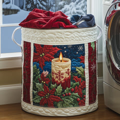 Winter Candle Garden Quilted Laundry Basket Candle Poinsettia Holly Laundry Bin House Gift