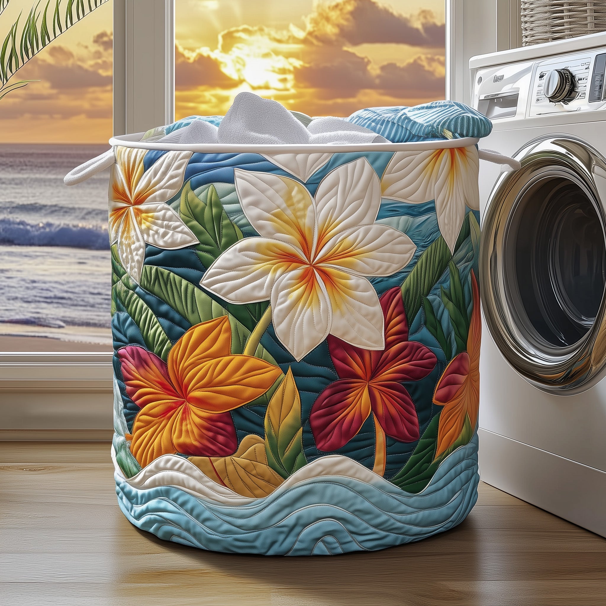 Tropical Floral Quilted Laundry Basket Floral Beach Clothes Hamper Gift For Living Room