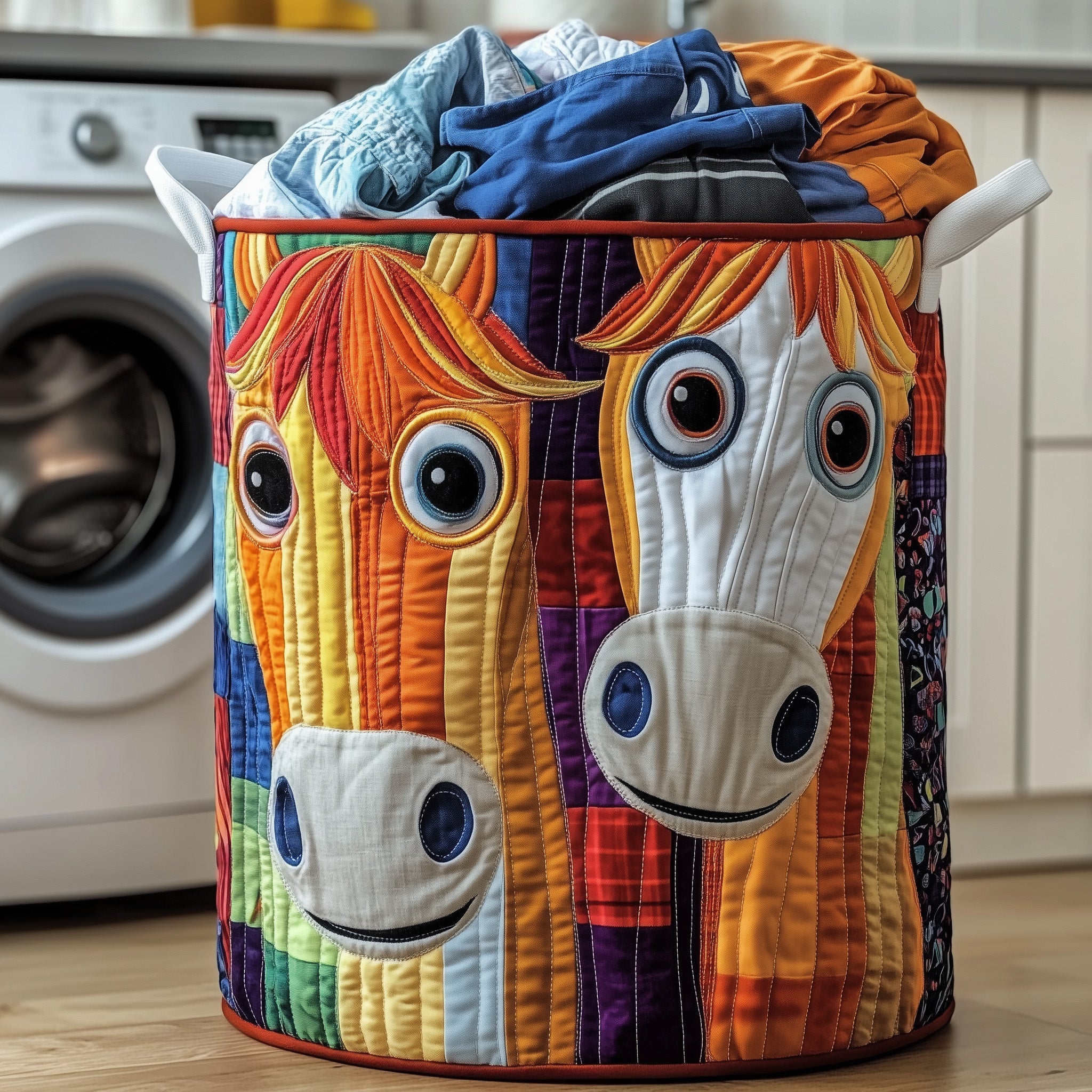 Quirky Horse Faces Quilted Laundry Basket Horse Lover Hamper Ideas Gift