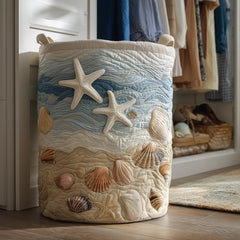 Seaside Shells Quilted Laundry Basket Starfish Shells Storage Basket Cozy Home Decor
