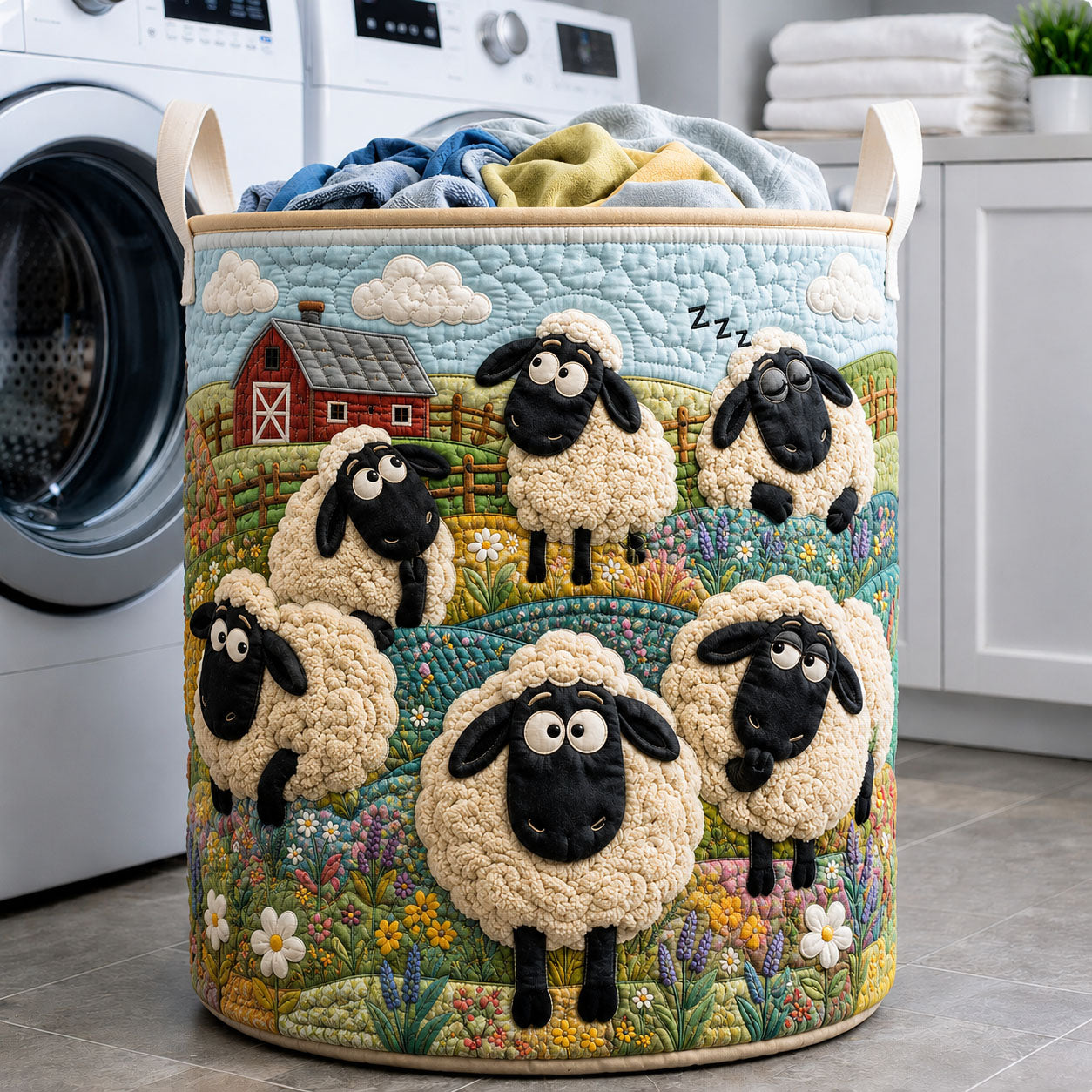 Sheep Farm Quilted Laundry Basket Sheep Holiday Farmstead Storage Basket Gift For Room Decor