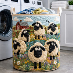 Sheep Farm Quilted Laundry Basket Sheep Holiday Farmstead Storage Basket Gift For Room Decor