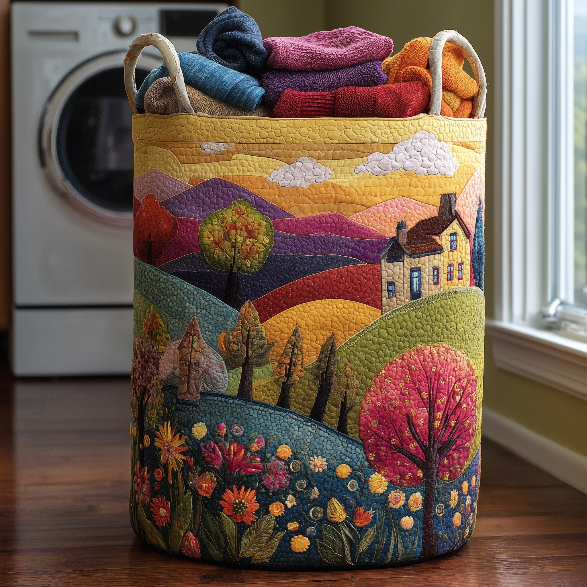 Rolling Hills Wildflower Quilted Laundry Basket Farmhouse Lands Laundry Bin Home Gifts