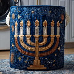 Starry Night Menorah Quilted Laundry Basket Hanukkah Menorah Laundry Hamper House Lover Gift
