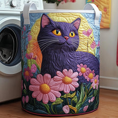 Purple Cat Garden Quilted Laundry Basket Cat Lover Clothes Hamper Gift For Sister Home Decor