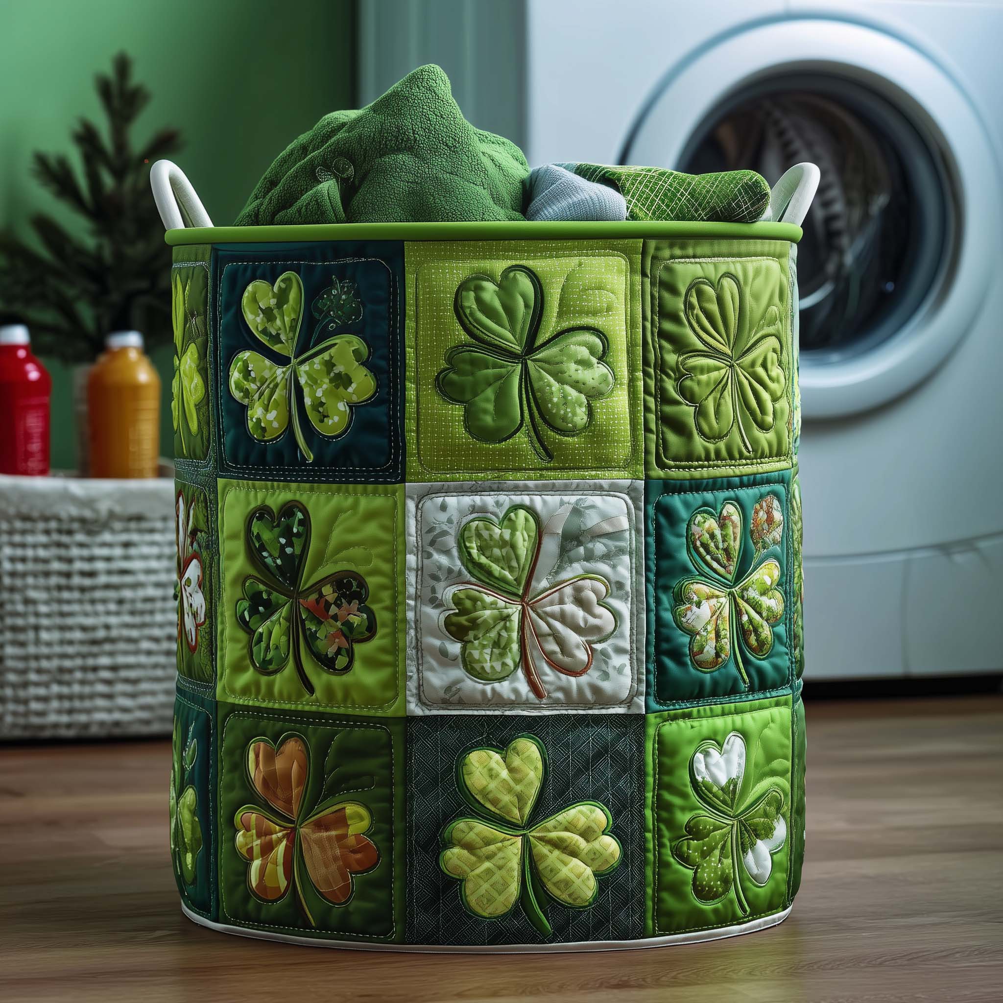 Shamrock Patchwork Quilted Laundry Basket Shamrock Laundry Storage Basket Trendy Gift