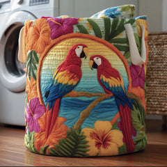 Tropical Parrot Paradise Quilted Laundry Basket Parrot Lover Clothes Hamper Top Decor Gift