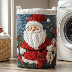Santa_s Winter Wonderland Quilted Laundry Basket Santa Claus Christmas Storage Basket Top Gift