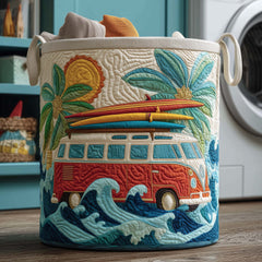 Surf Van Beach Quilted Laundry Basket Van Surfing Waves Laundry Bin Unique Home Decor Gifts