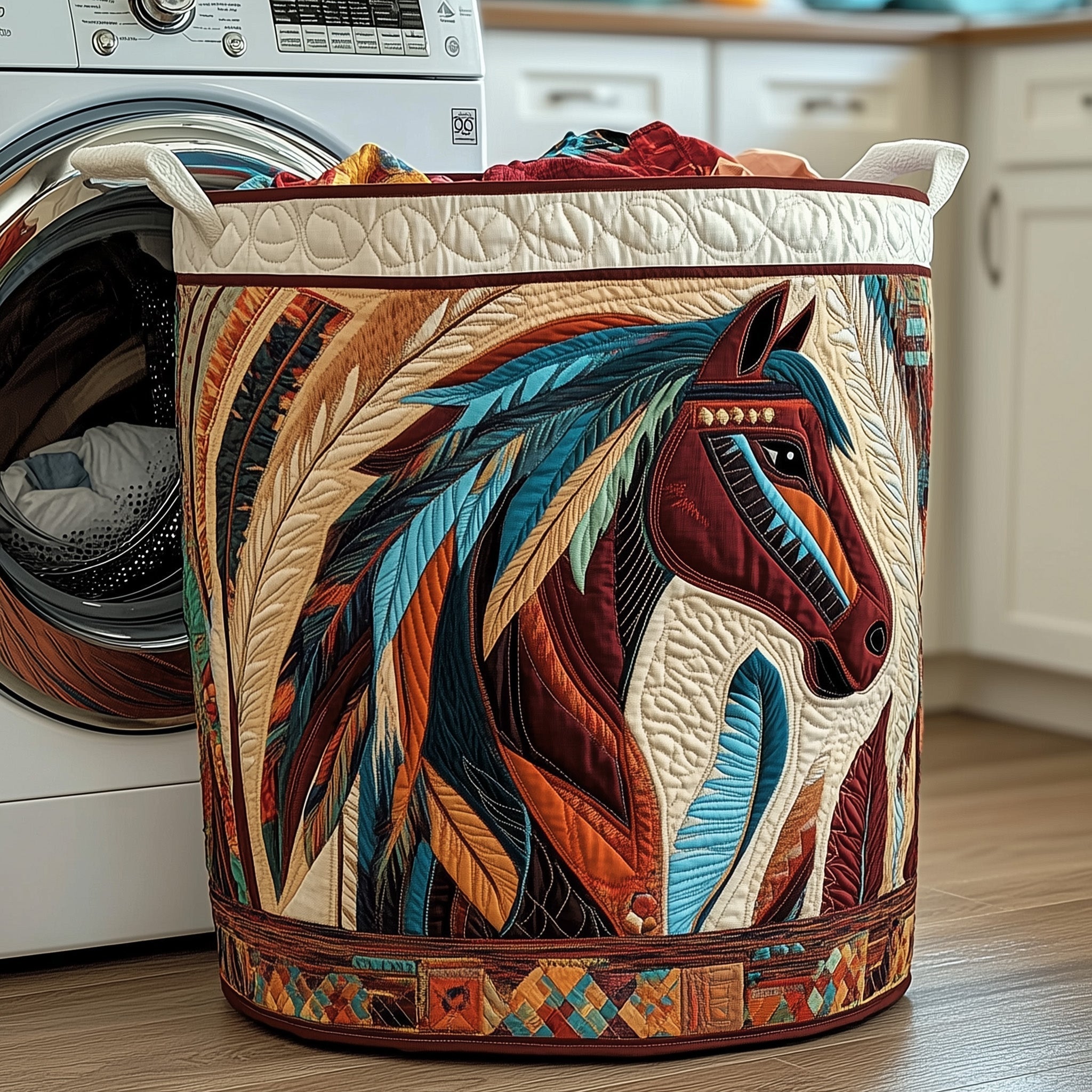 Tribal Horse Spirit Quilted Laundry Basket Horse Lover Laundry Bin Home Decor Gifts For Wife