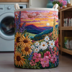 Sunset Meadow Quilted Laundry Basket Sunflower Daisy Clothes Hamper Unique Home Decor Finds