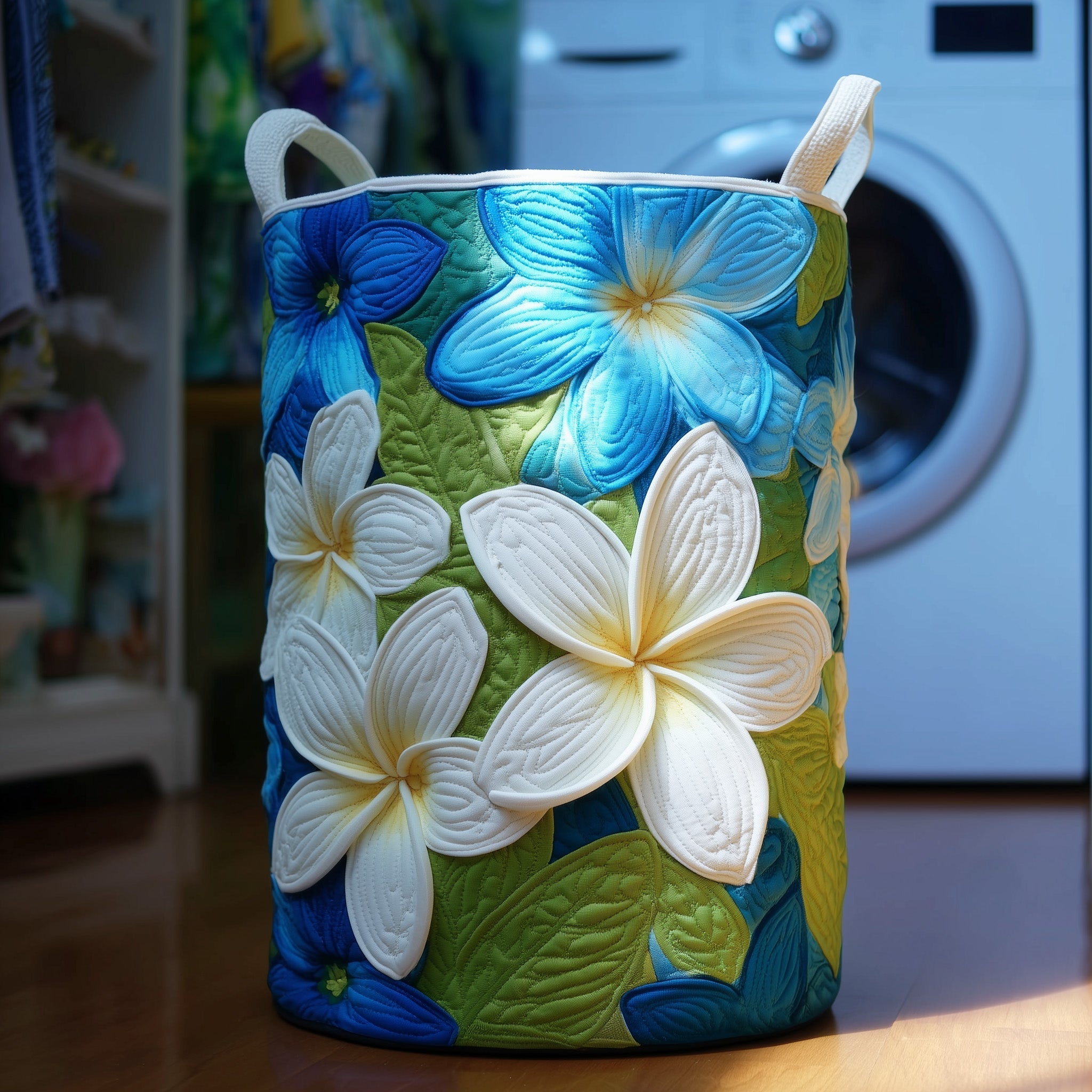 Tropical Floral Quilted Laundry Basket Plumeria Floral Laundry Hamper Cute Room Decor Gifts