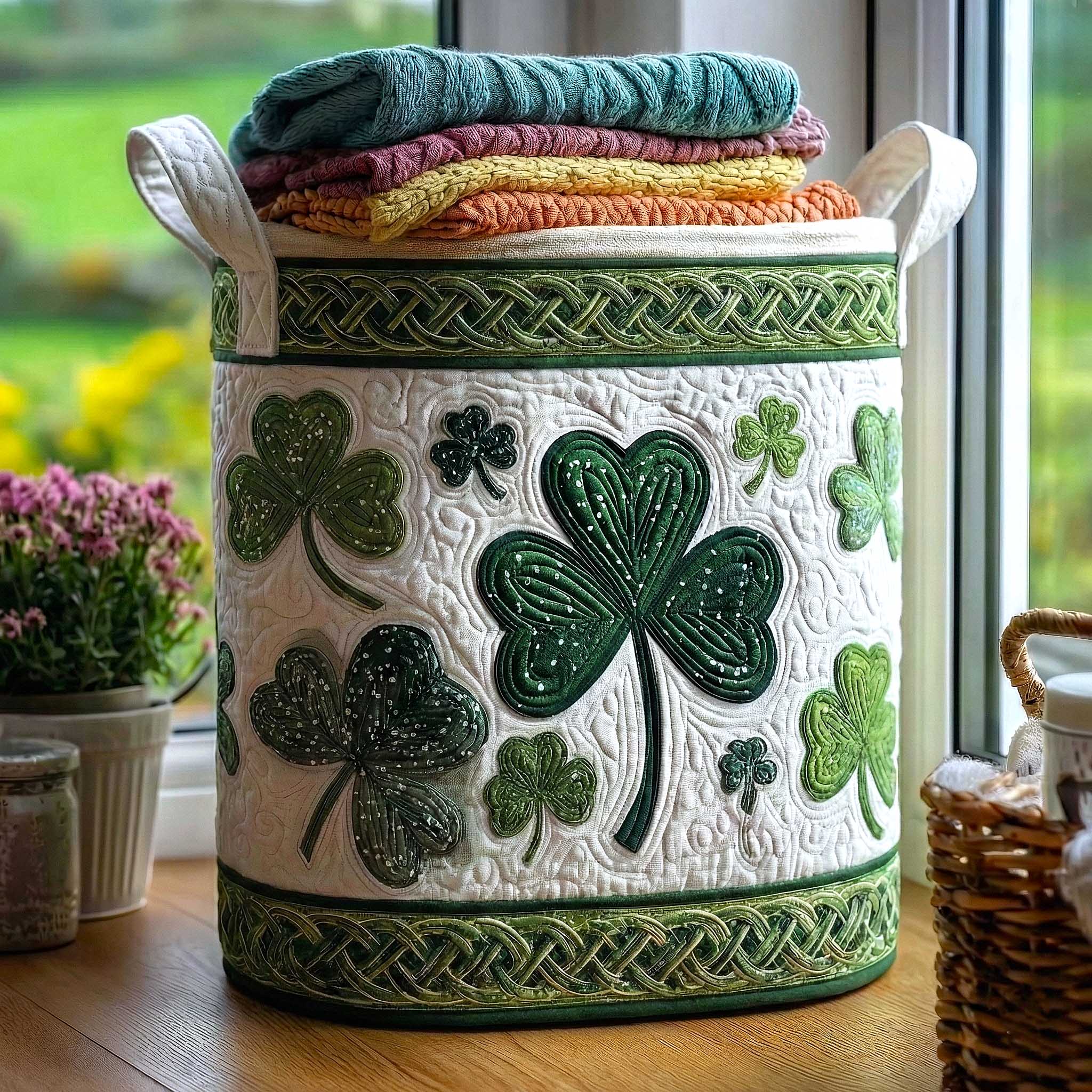 Shamrock Garden Quilted Laundry Basket Shamrock Quilt Laundry Hamper Home Decor Gifts For Her