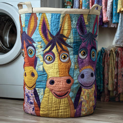 Whimsical Horse Patchwork Quilted Laundry Basket Horse Lover Laundry Bin Gifts For House Lovers