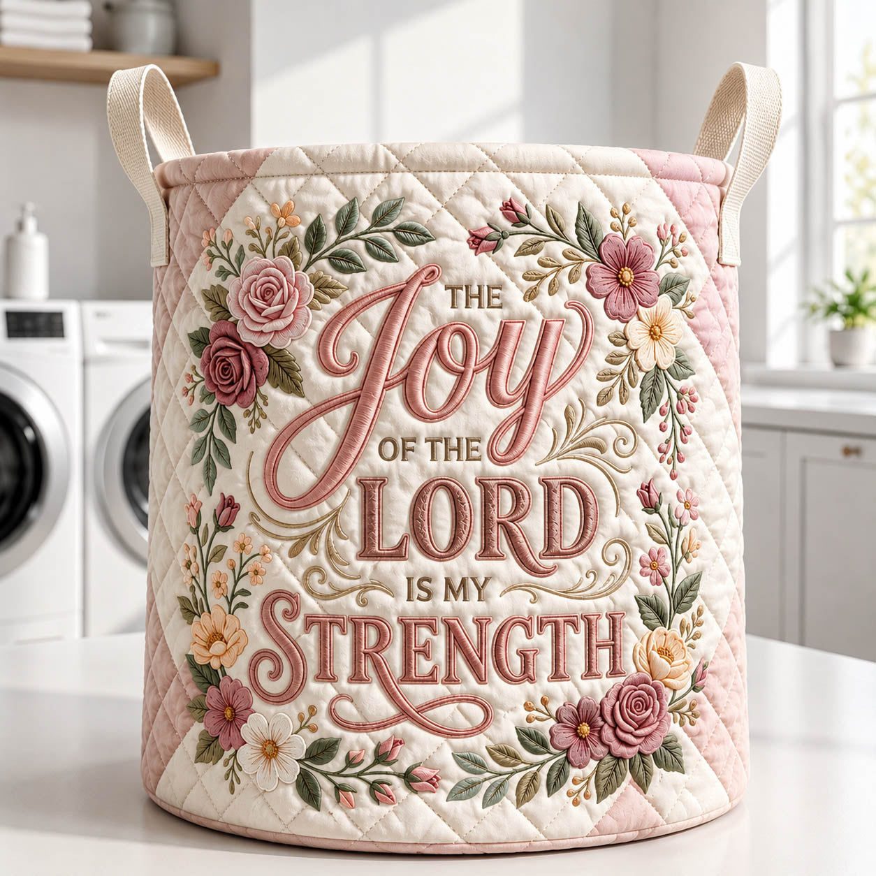 The Joy Of The Lord Is My Strength Quilted Laundry Basket Floral Joy Storage Basket Home Gifts
