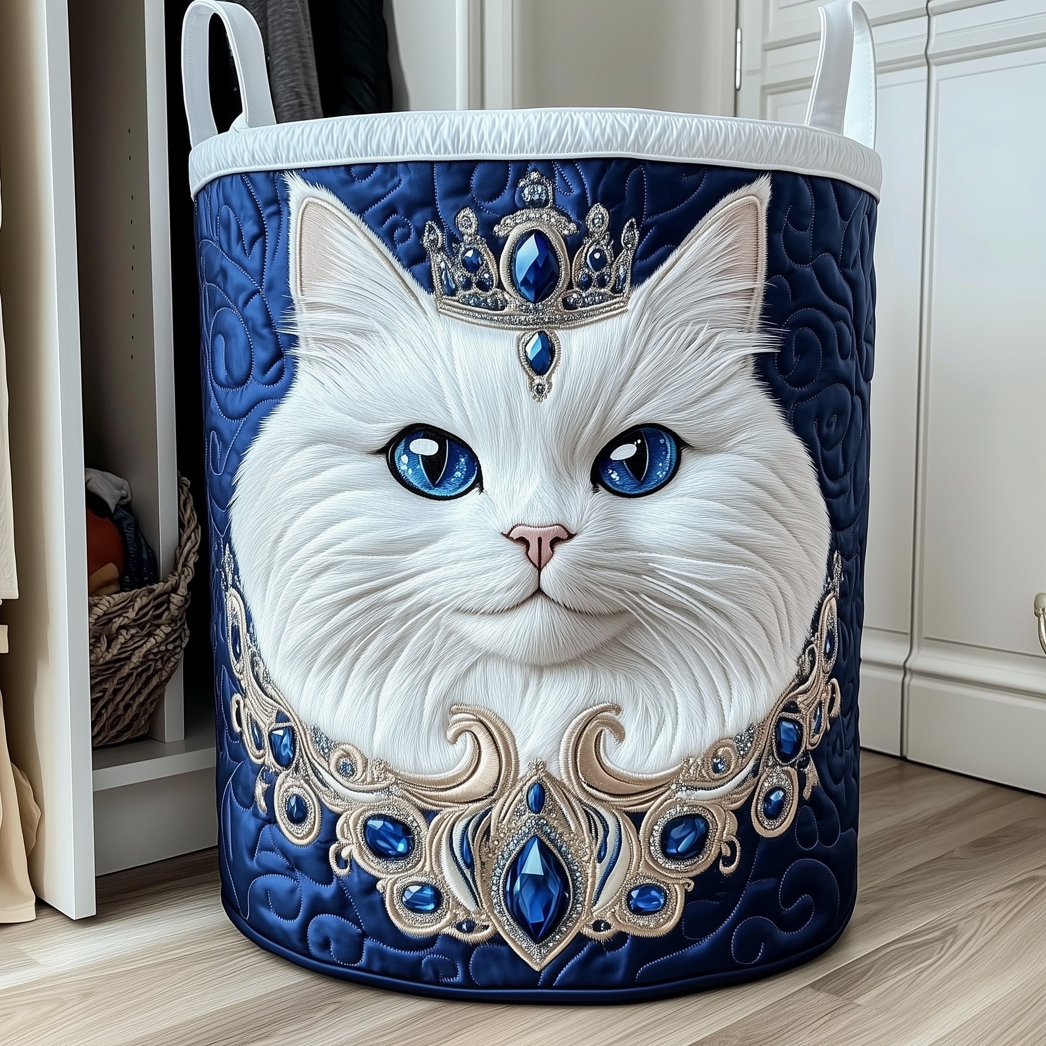 Royal Cat Quilted Laundry Basket Cat Lover Laundry Bin Cozy Home Decor Gifts For Mom
