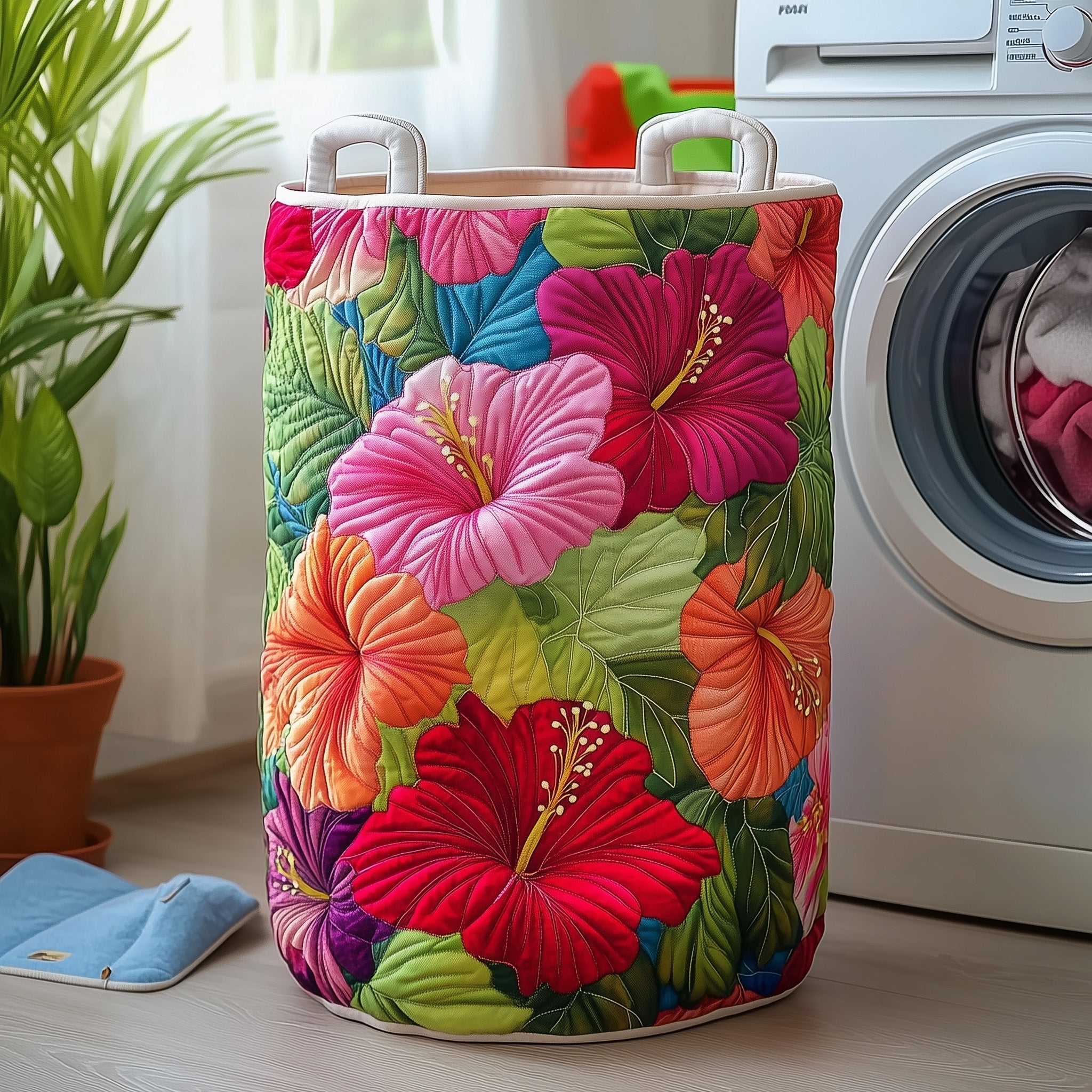 Tropical Hibiscus Garden Quilted Laundry Basket Hibiscus Floral Storage Basket Home Decor Ideas