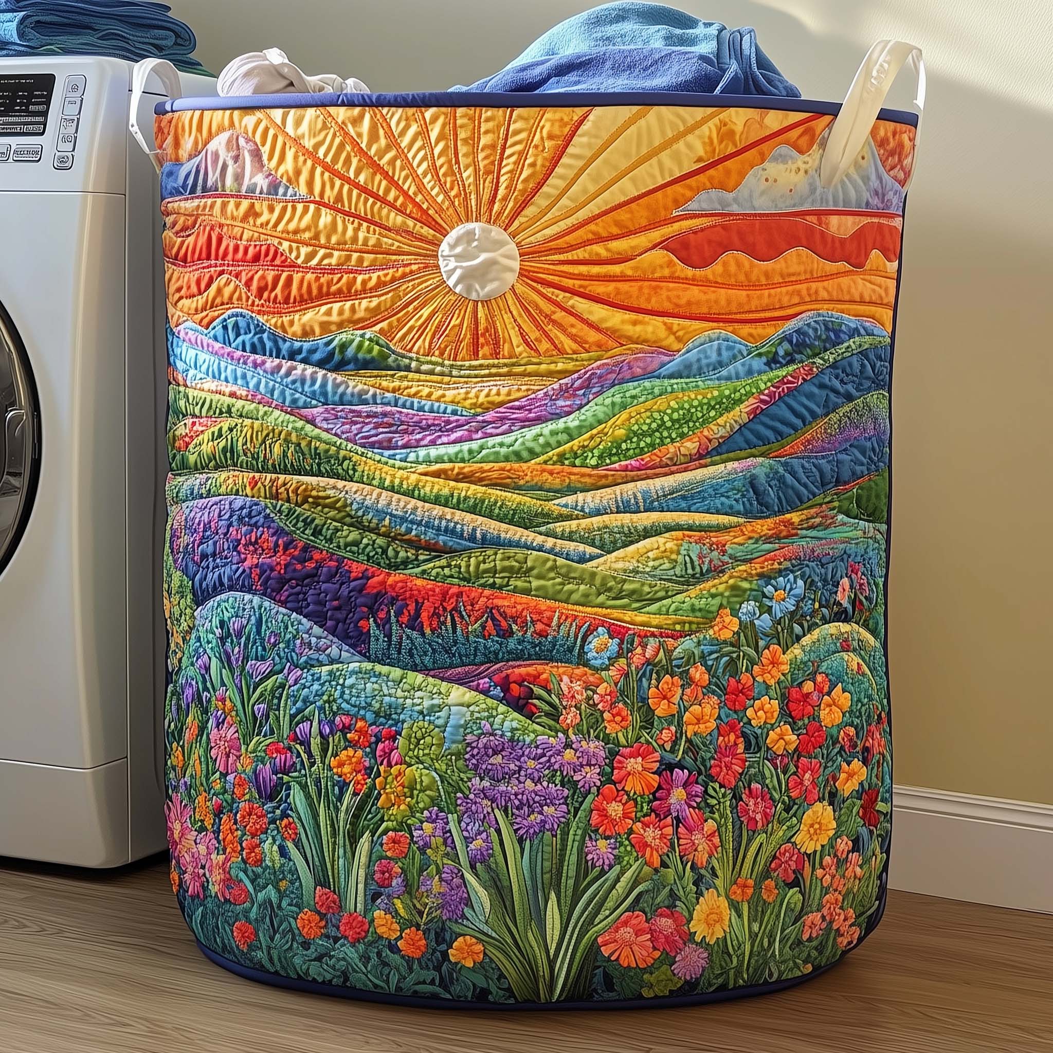 Sunrise Meadow Quilted Laundry Basket Floral Lands Laundry Bin Ideas Gift