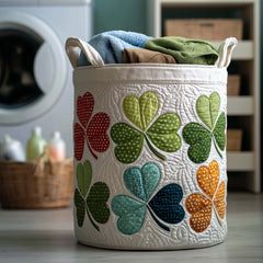 Shamrock Patchwork Quilted Laundry Basket Shamrock Lover Clothes Hamper Cool Room Decor