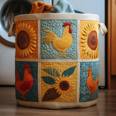Rooster Sunflower Patchwork Quilted Laundry Basket Rooster Sunflower Laundry Hamper Decor Gift