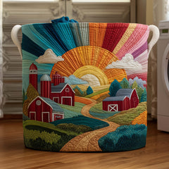 Sunrise Farmstead Quilted Laundry Basket Farmhouse Sunrise Hamper Unique Home Decor Gifts